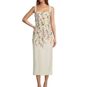 Antonio Melani Size 12 Halo Linen Blend Floral Embroidered Sleeveless Midi Dress